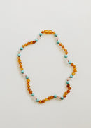 Raw Honey Baltic Amber and Natural Turquoise + Rose Quartz || Necklace - Natural Beginnings