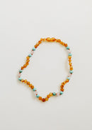 Raw Honey Baltic Amber and Natural Turquoise + Rose Quartz || Necklace - Natural Beginnings
