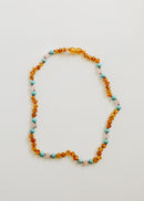 Raw Honey Baltic Amber and Natural Turquoise + Rose Quartz || Necklace - Natural Beginnings