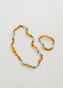Raw Honey Baltic Amber and Natural Turquoise + Rose Quartz || Necklace - Natural Beginnings