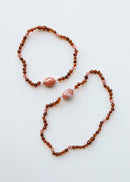 Cognac Baltic Sea Amber || Cherry + Rose Quartz || Necklace Set - Natural Beginnings